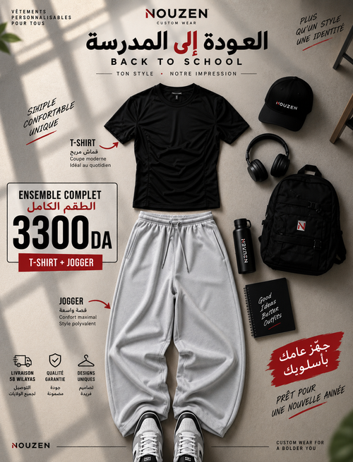 Outfit 1 — T-shirt Noir + Jogging Gris
