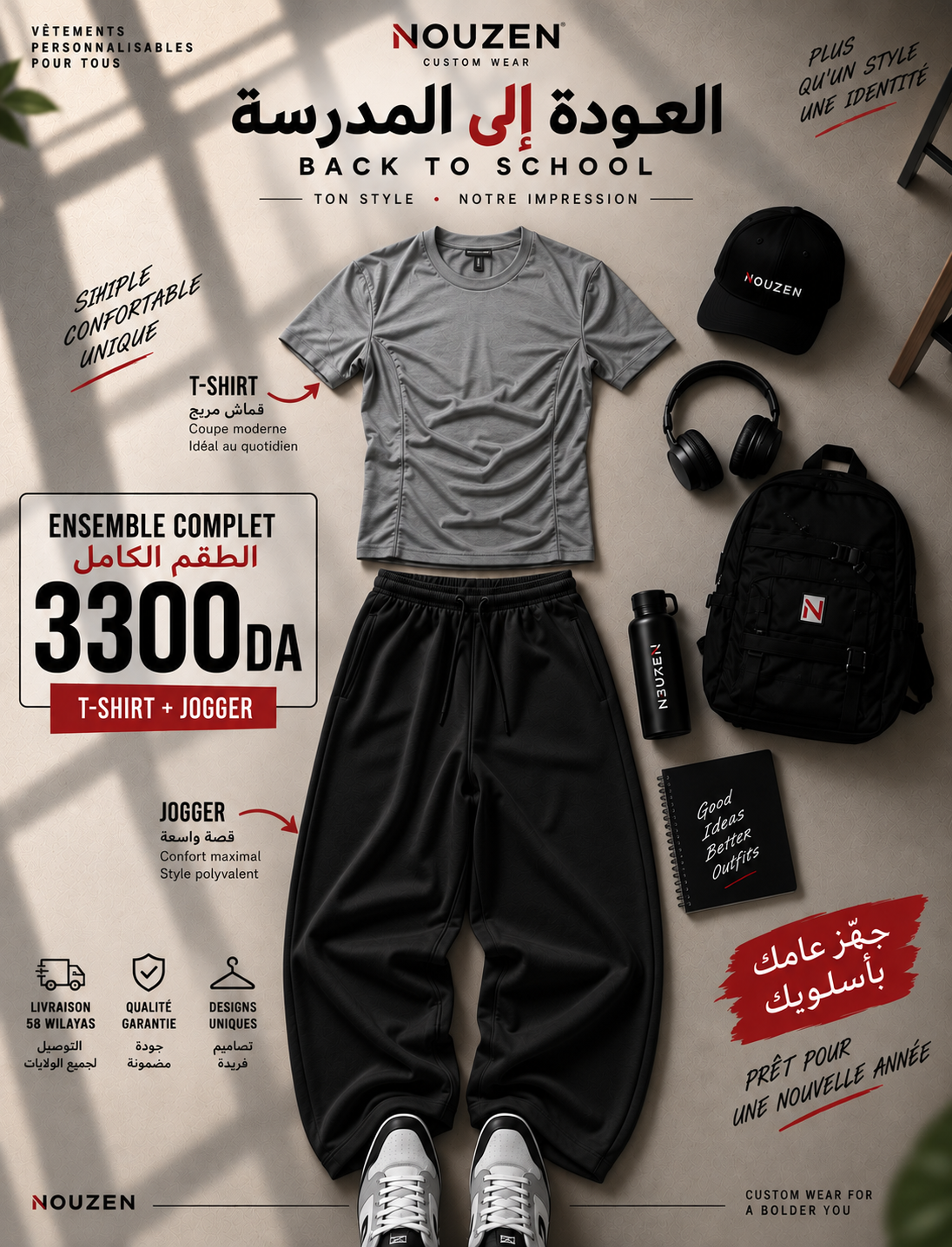 Outfit 2 — T-shirt Gris + Jogging Noir