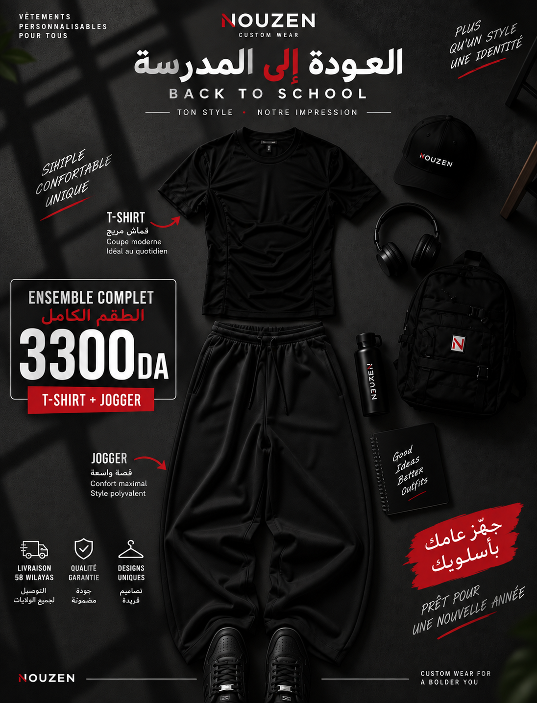 Outfit 3 — T-shirt Noir + Jogging Noir
