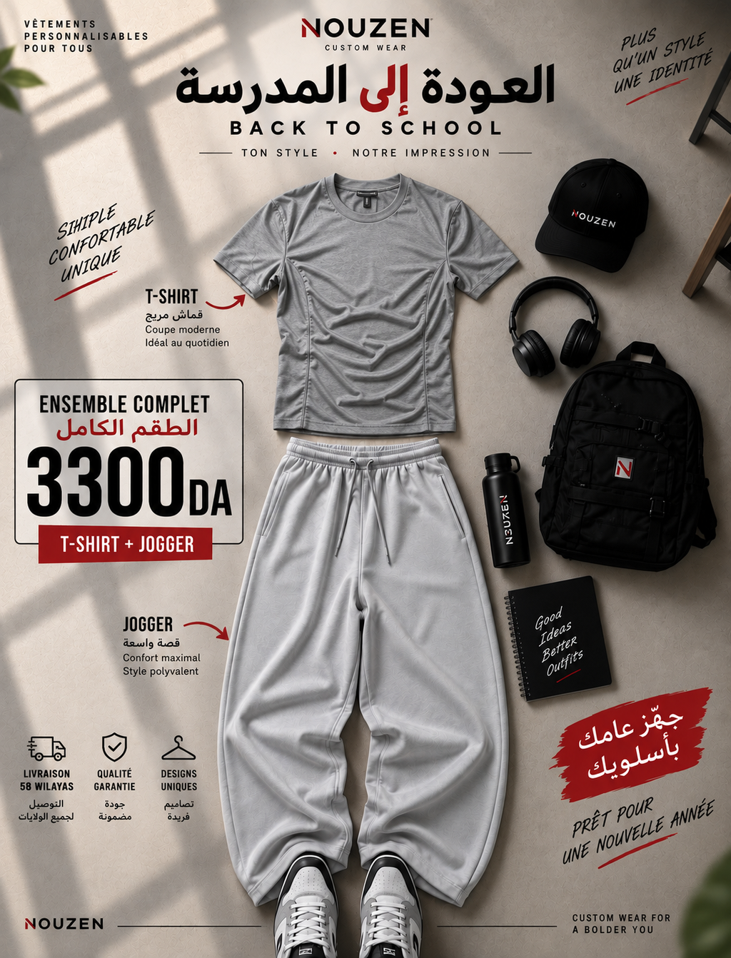 Outfit 5 — T-shirt Gris + Jogging Gris