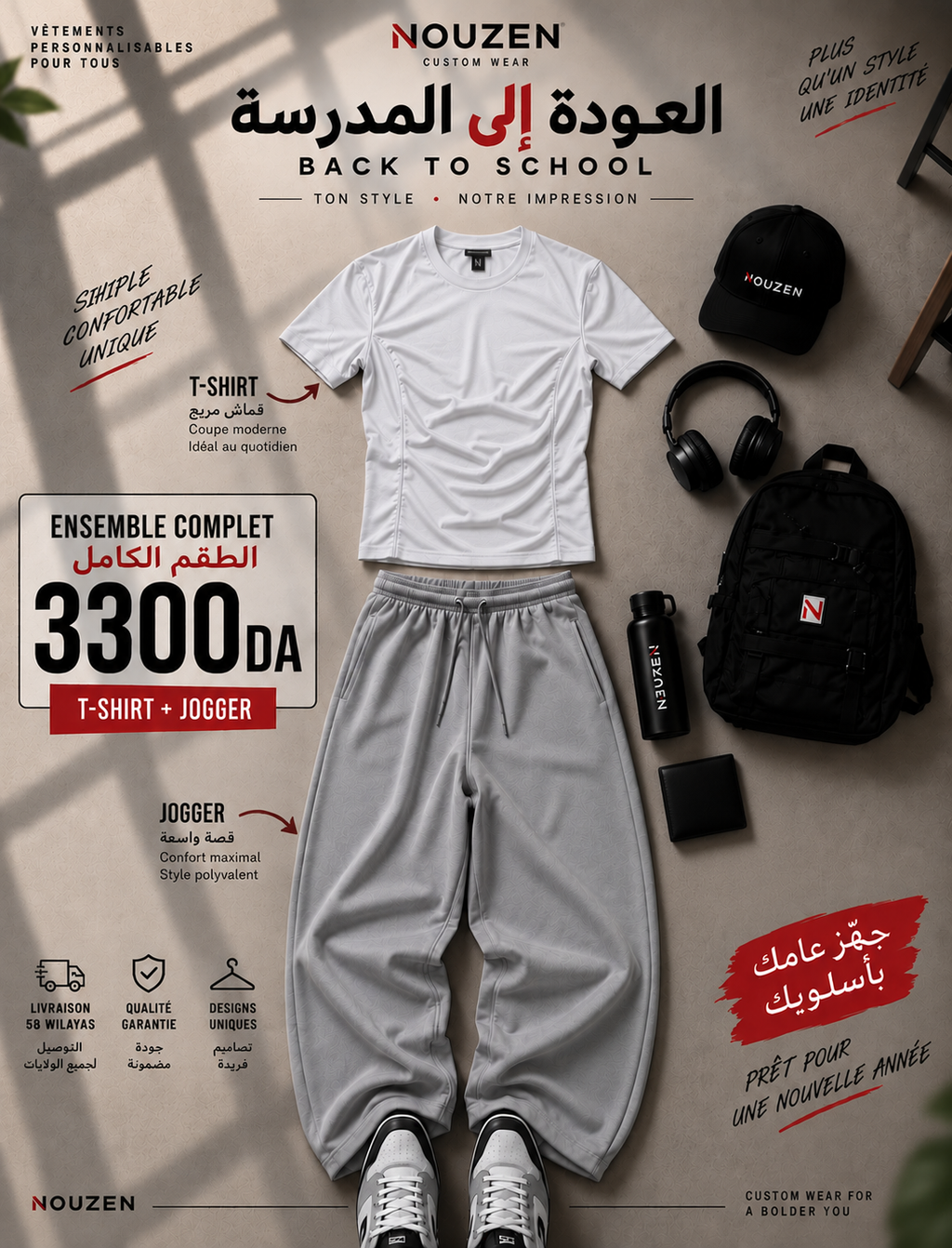 Outfit 6 — T-shirt Blanc + Jogging Gris